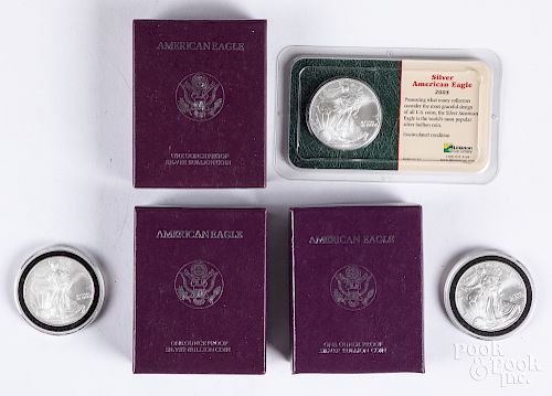 Six American Eagle 1 ozt. fine silver coins.