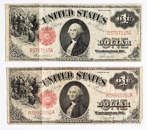 Two series of 1917 one dollar notes