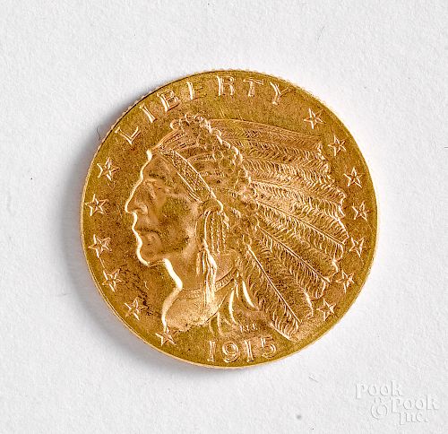 1915 Indian Head two and a half dollar gold coin