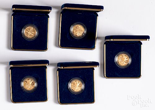 Five 1987 constitution five dollar gold coins