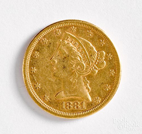 1881-S Liberty Head five dollar gold coin