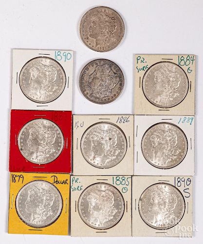 Ten Morgan silver dollars