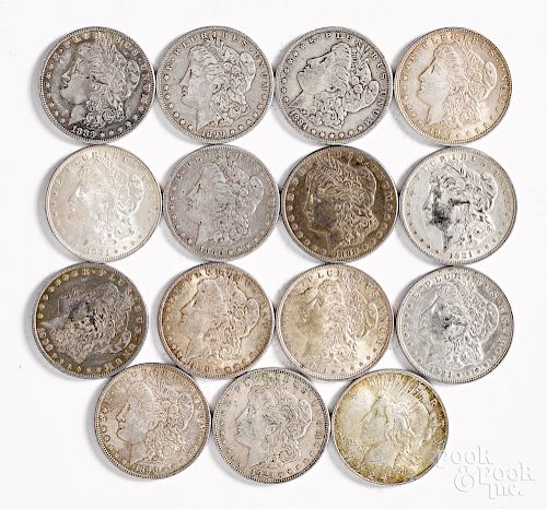 Fourteen Morgan silver dollars, etc.
