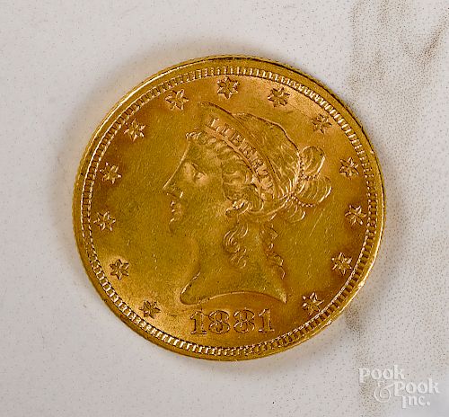 1881 Liberty Head ten dollar gold coin