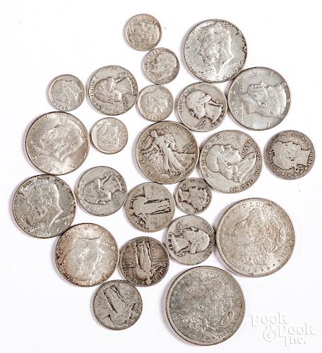 Two 1921 Morgan silver dollars, etc.