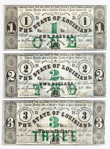 Three Confederate State of Louisiana notes