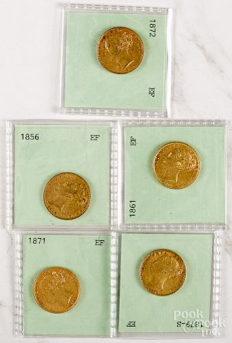 Five Victoria gold sovereigns
