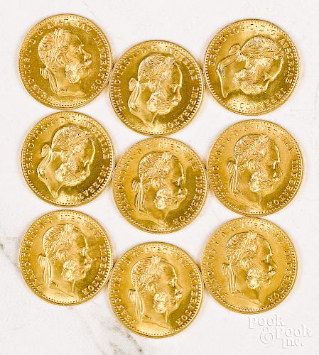 Nine Austria 1915 gold Ducat coins