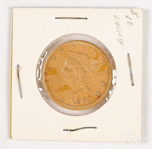 1881-S Liberty Head ten dollar gold coin