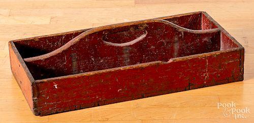 Primitive painted pine tool carrier, 19th c.