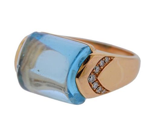 Bvlgari Bulgari 18K Gold Diamond Blue Topaz Ring