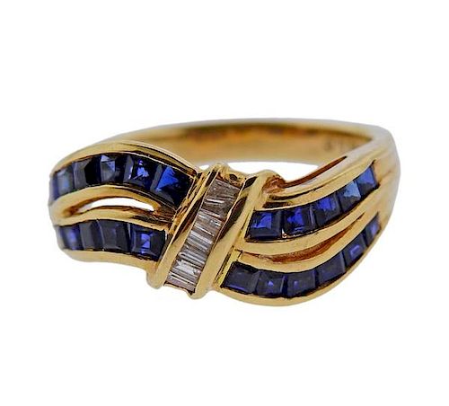 14k Gold Diamond Sapphire Wave Ring 