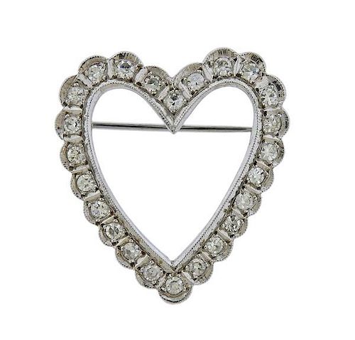 14k Gold Diamond Heart Brooch Pin 