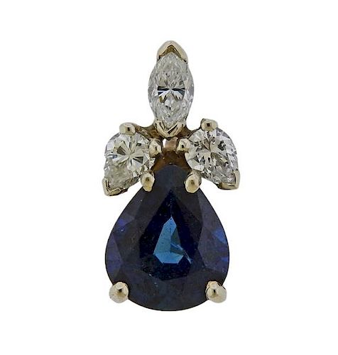 14k Gold 1.65ct Sapphire Diamond Pendant 