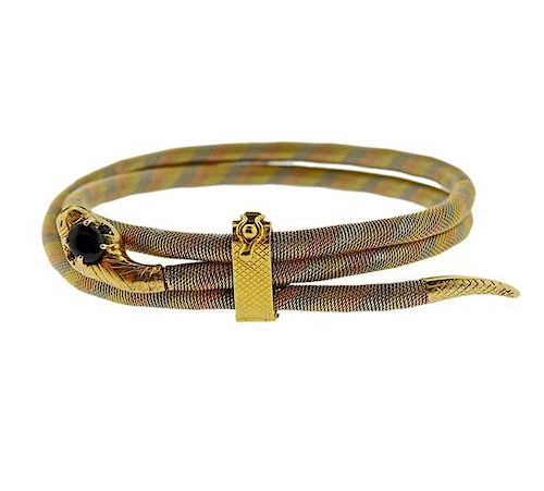 14K Gold Onyx Snake Bracelet