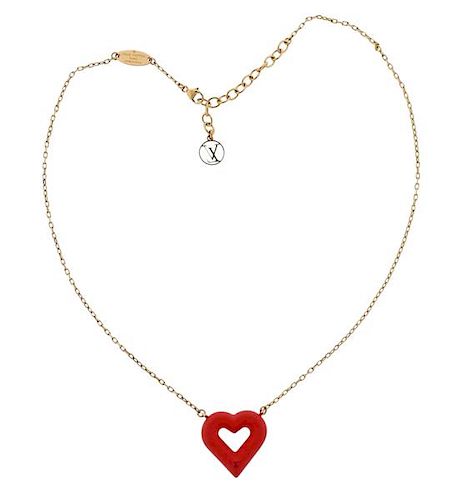 Louis Vutton Red Heart Pendant Necklace