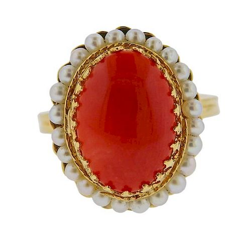 14k Gold Coral Pearl Ring 
