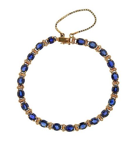 14k Gold Diamond Blue Stone Bracelet 