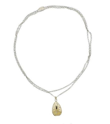 14K Gold Silver Diamond Pendant Necklace