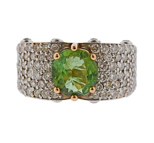21K Gold Diamond Green Stone Ring