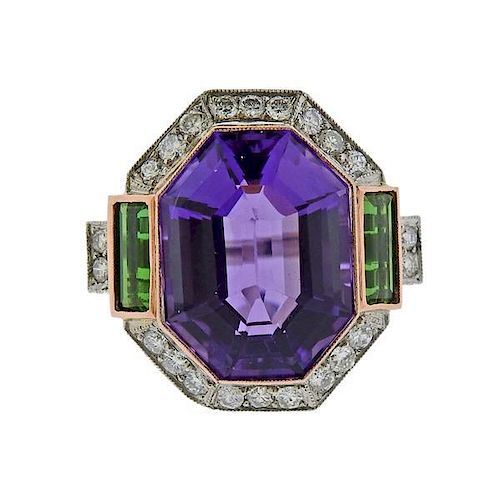18k Gold Platinum 19ct Amethyst Tourmaline Diamond Ring