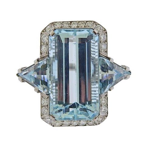 Platinum 28.76ctw Aquamarine Diamond Ring 