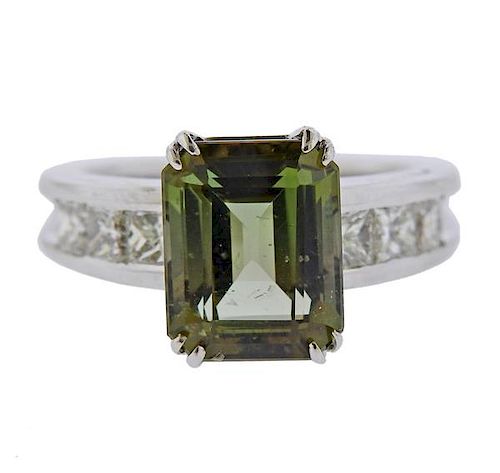 18K Gold Diamond Green Tourmaline Ring