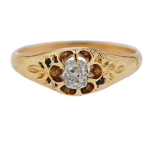 Antique 18k Gold Old Mine Diamond Engagement Ring 