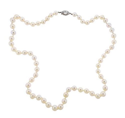 Art Deco Platinum Diamond Pearl Necklace 