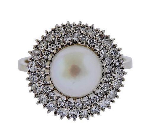 14k Gold Diamond Pearl Cocktail Ring