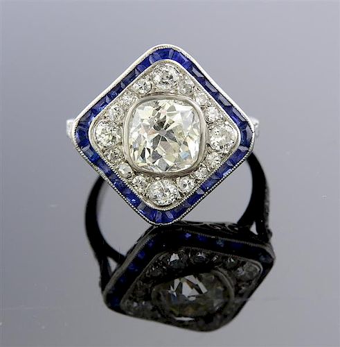 Art Deco Platinum 1.70ct Old Mine Diamond Engagement Ring 