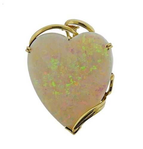 14k Gold Opal Heart Pendant 