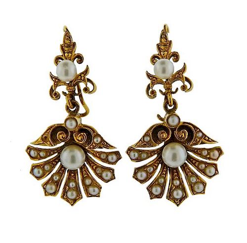 Antique 14k Gold Pearl Drop Earrings 