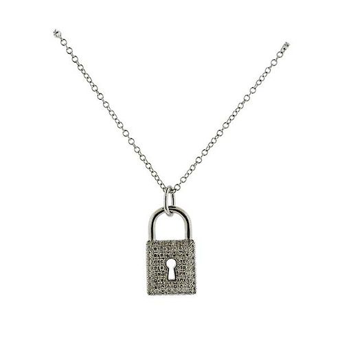 14k Gold Diamond Padlock Pendant Necklace 