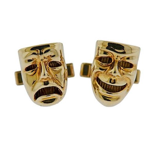 14k Gold Comedy Tragedy Mask Cufflinks