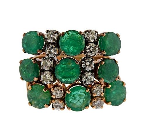 14k Gold Diamond Emerald Ring Set of 3