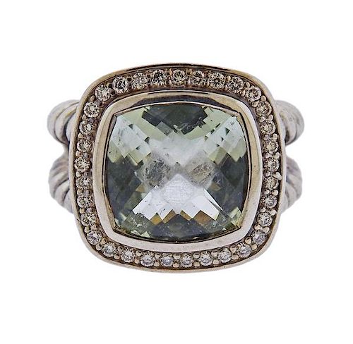 David Yurman Silver Diamond Prasiolite Albion Ring 