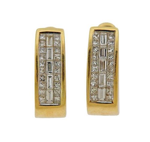 14k Gold Diamond Hoop Huggie Earrings 