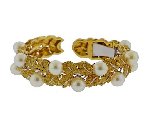 Buccellati 18k Gold Pearl Leaf Bracelet 