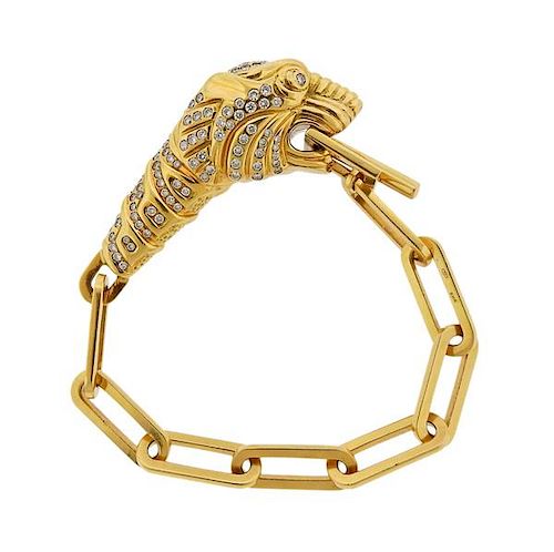Gucci 18k Gold Diamond Tiger Toggle Bracelet 
