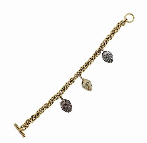 Boregaard 18k Gold Fancy Diamond Toggle Charm Bracelet