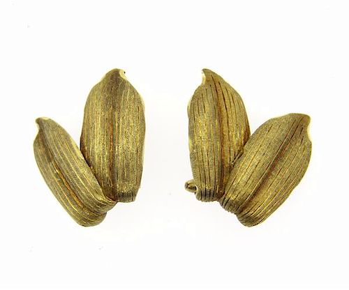 Buccellati 18K Gold Leaf Motif Earrings