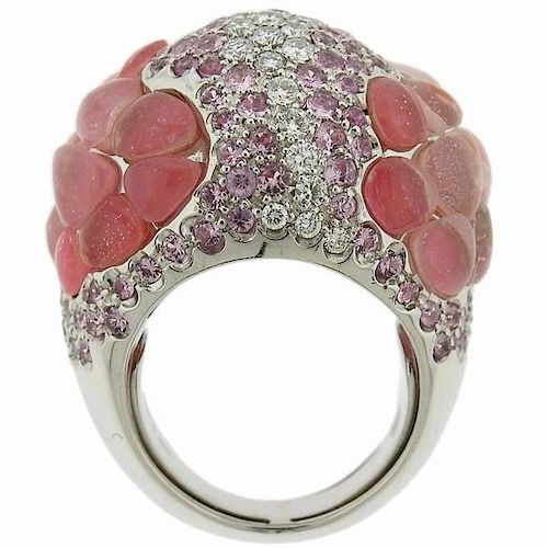 Porrati 18k Gold Pink Sapphire Diamond Dome Ring