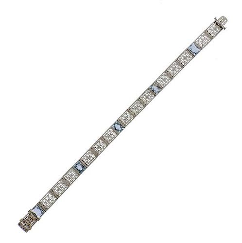 Art Deco Filigree Platinum Blue Stone Bracelet