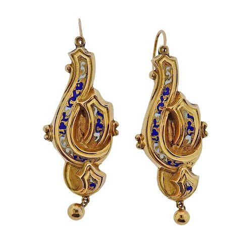 Antique 14k Gold Enamel Earrings