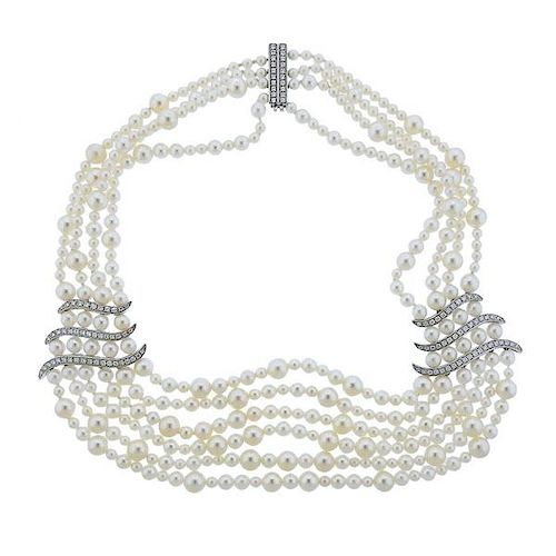 Asprey Diamond Pearl 18k Gold Necklace