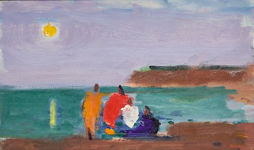 PAUL RESIKA, (American, b. 1928), On The Beach, Moonlight, 1989