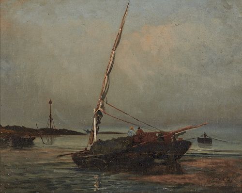 WINCKWORTH ALLAN GAY, (American, 1821-1910), Ship on the Shore