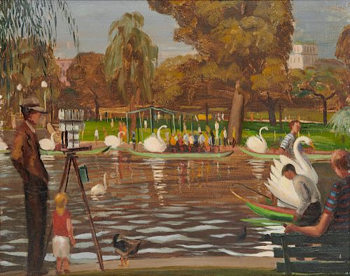 STEPHEN MORGAN ETNIER, (American, 1903-1984), Swan Boats, Boston Public Garden