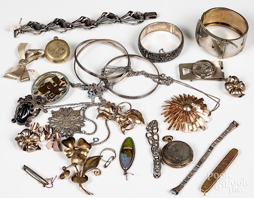 Group of silver and costume jewelry, etc.